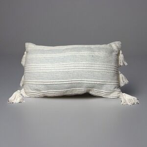Celerie Kemble Throw Pillow w/Cover & Tassels Off White Light Blue 20"x12" India